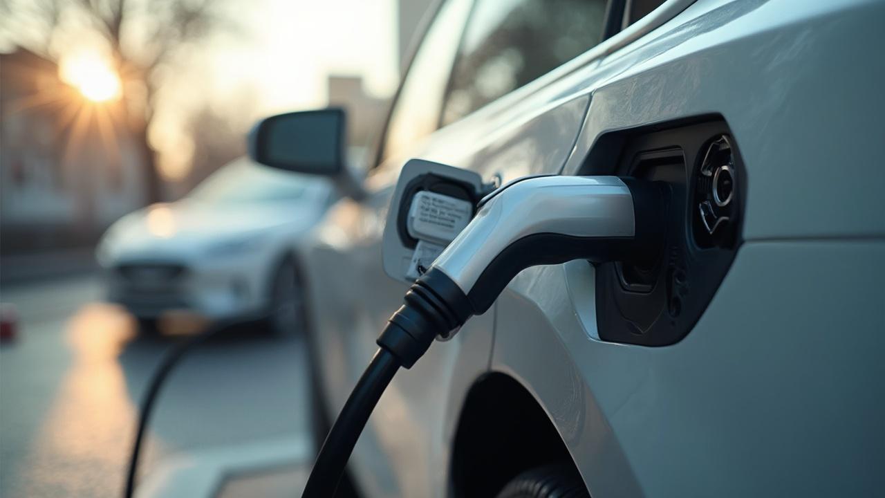 Ladekabel steckt in einer Elektroautotankstelle.
