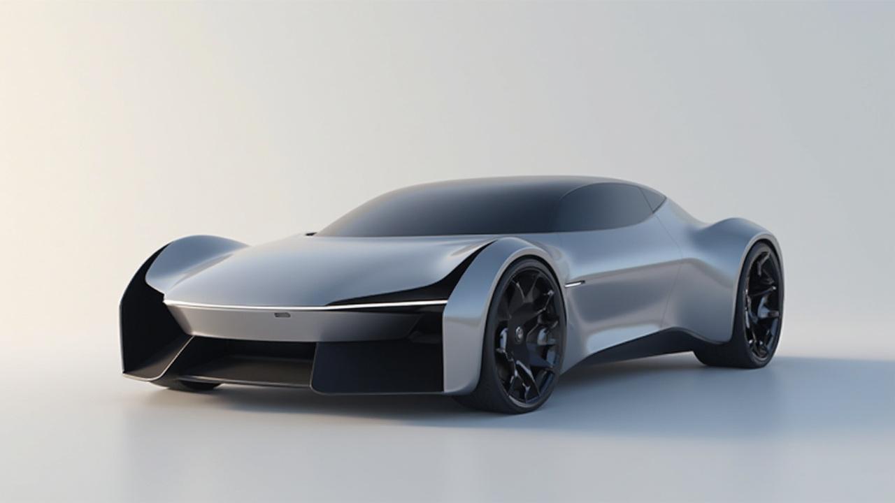 Modernes, stromlinienförmiges Elektroauto mit aerodynamischen Designelementen