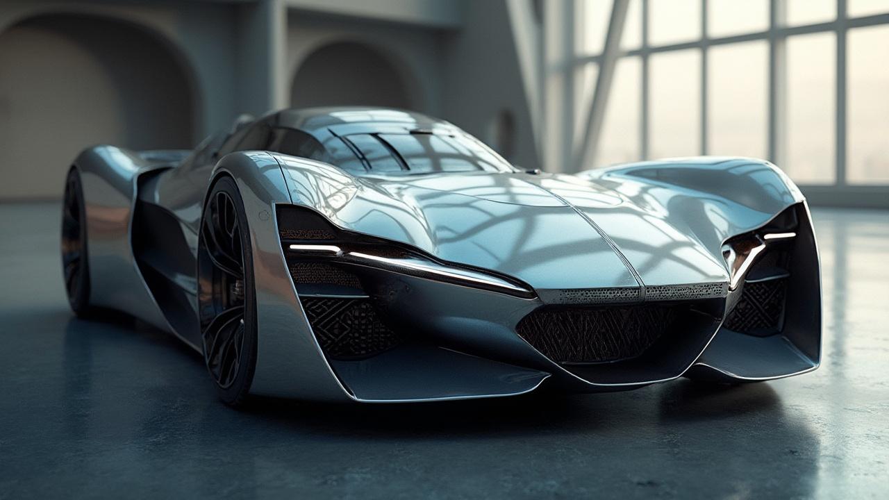 Ein hochmodernes, aerodinamisches Superauto in einem modernen Raum