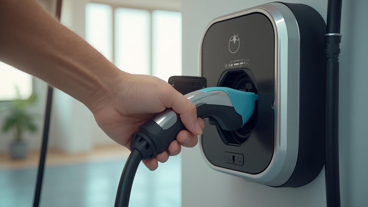 Eine Person lädt ein Elektroauto an einer Ladestation auf.