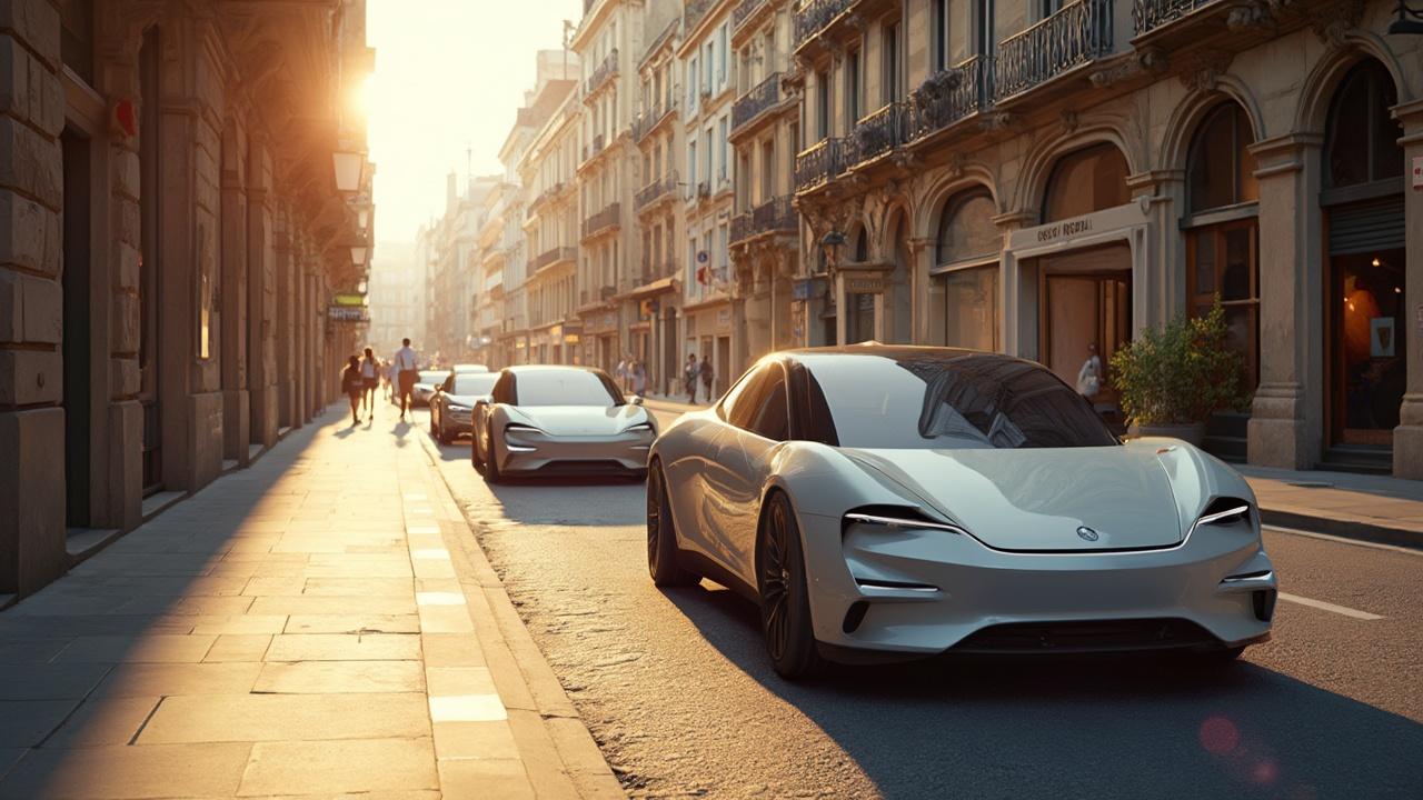 Moderne Elektroautos auf einer malerischen europäischen Stadtstraße