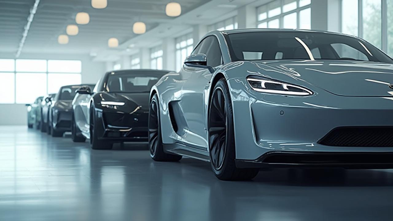 Moderne, hochwertige Elektroautos in einem Ausstellungsraum