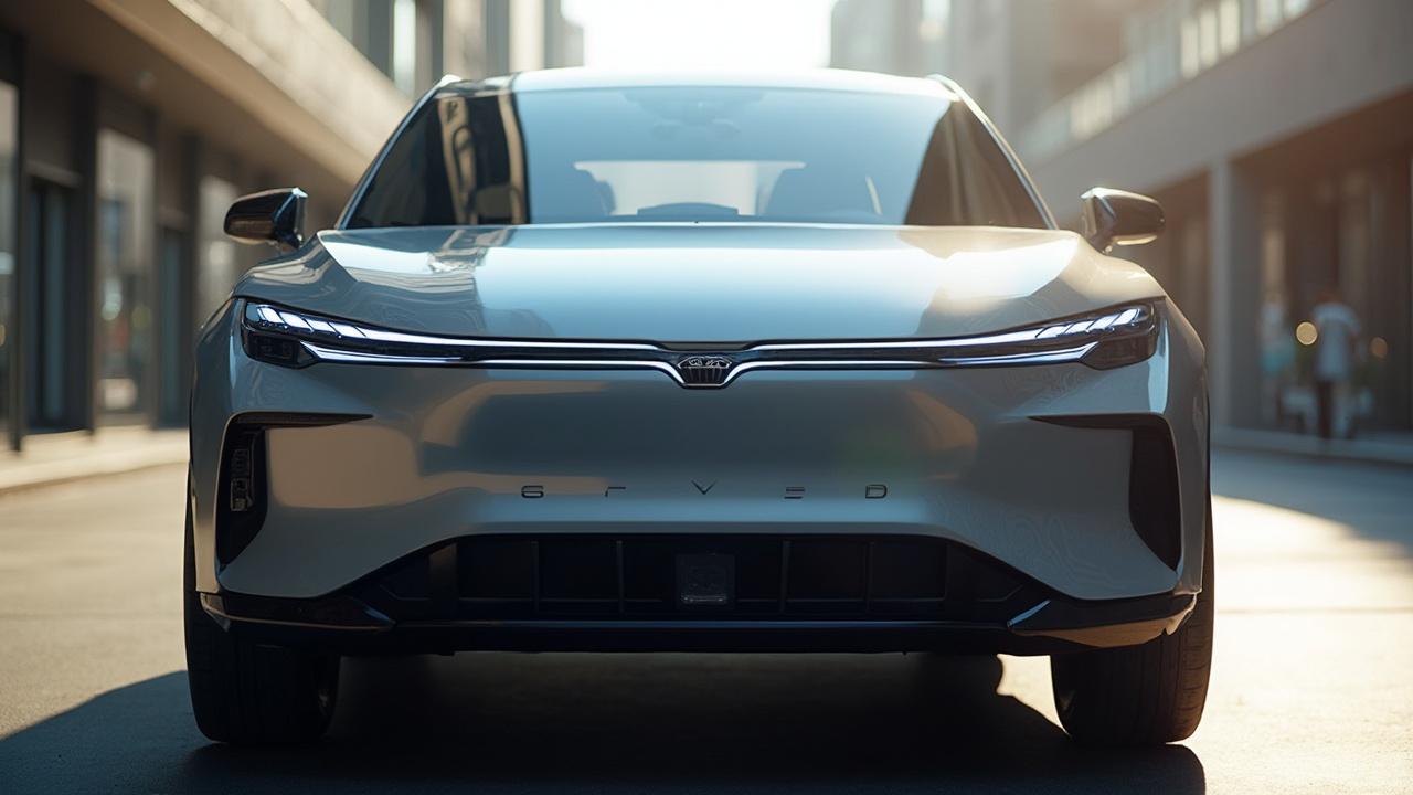 Nahaufnahme des Kühlergrills und der Frontpartie eines zeitgemäßen Elektroautos