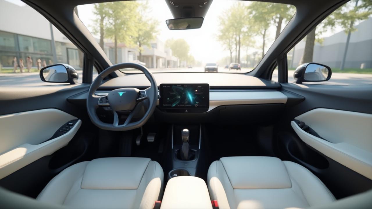 Innenansicht eines elektrisch angetriebenen Fahrzeugs mit Touchscreen-Steuerung