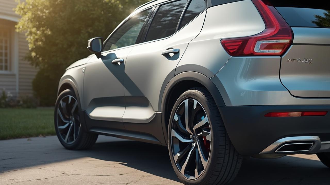 Seitliche Ansicht eines weißen Elektroauto-SUVs mit schwarzen Akzenten