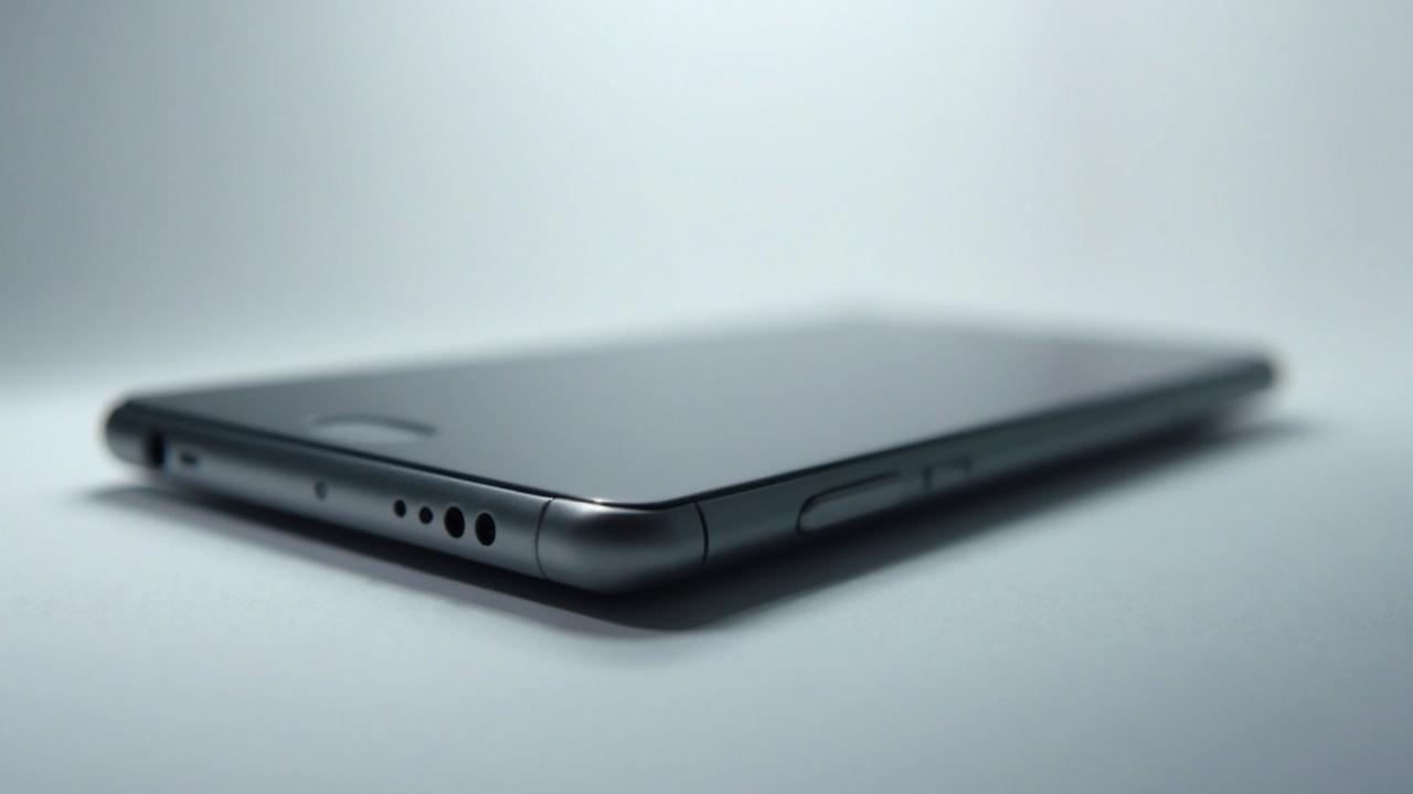 Detailaufnahme eines hochmodernen, schwarzen Smartphones mit Anschlüssen.